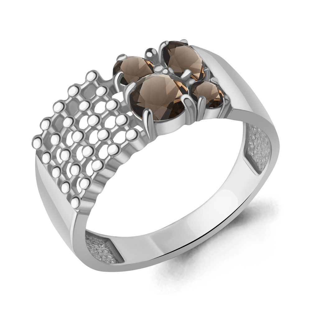 6694001 Кольцо из Серебра с кварцами дымчатыми