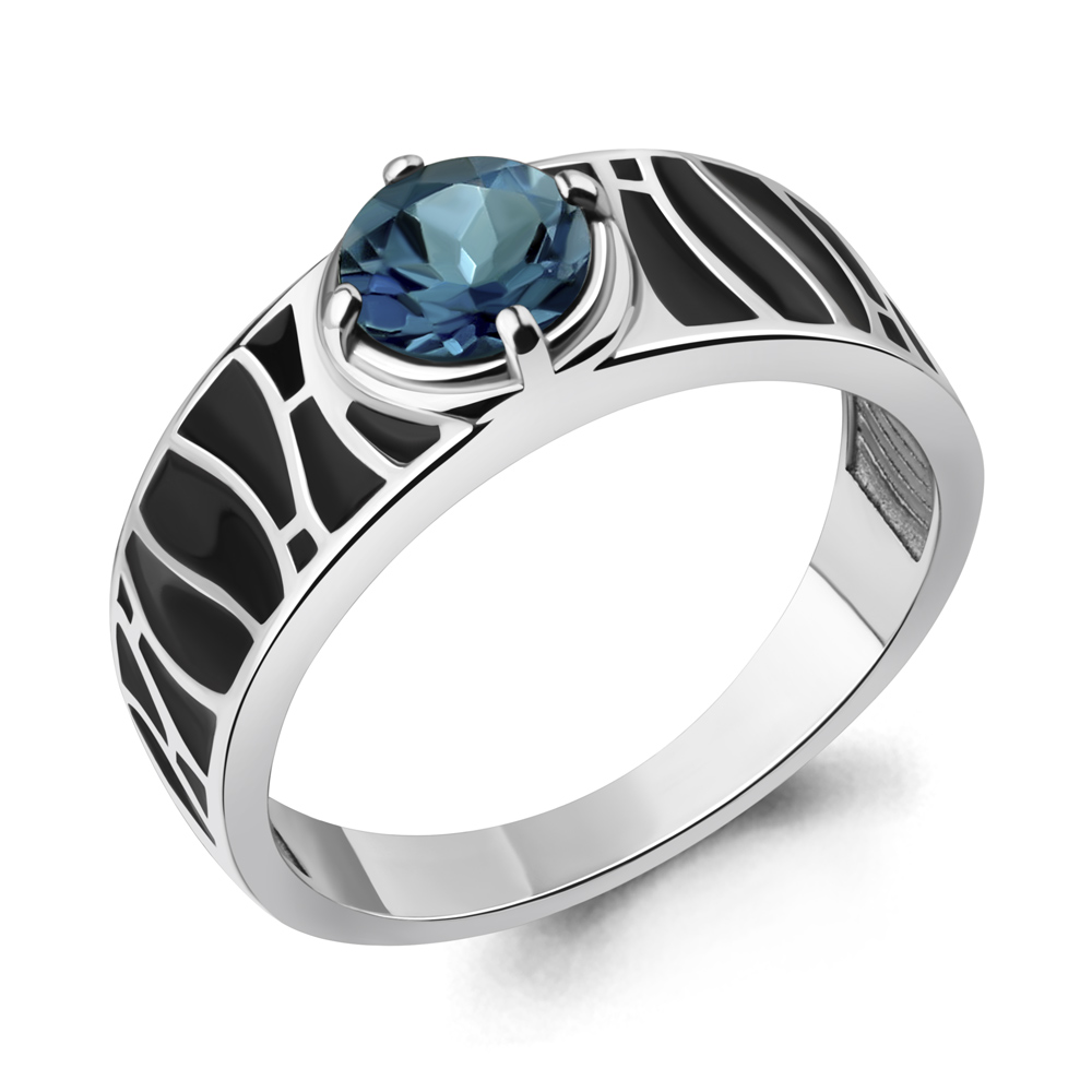 6695508 Кольцо из Серебра с топазом лондон блю, эмалью