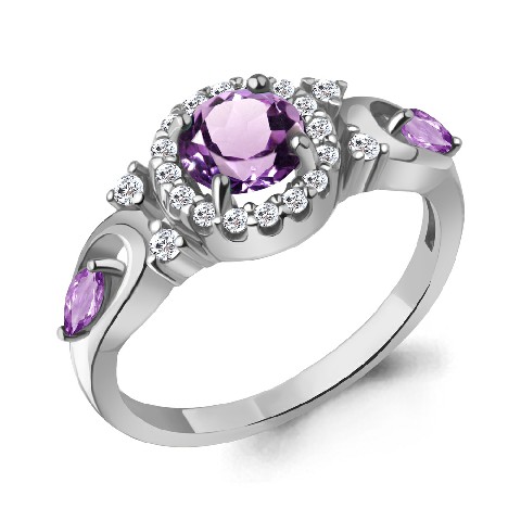 6695704А Кольцо из Серебра с аметистами, фианитами
