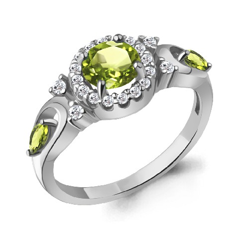 6695707А Кольцо из Серебра с фианитами, хризолитами