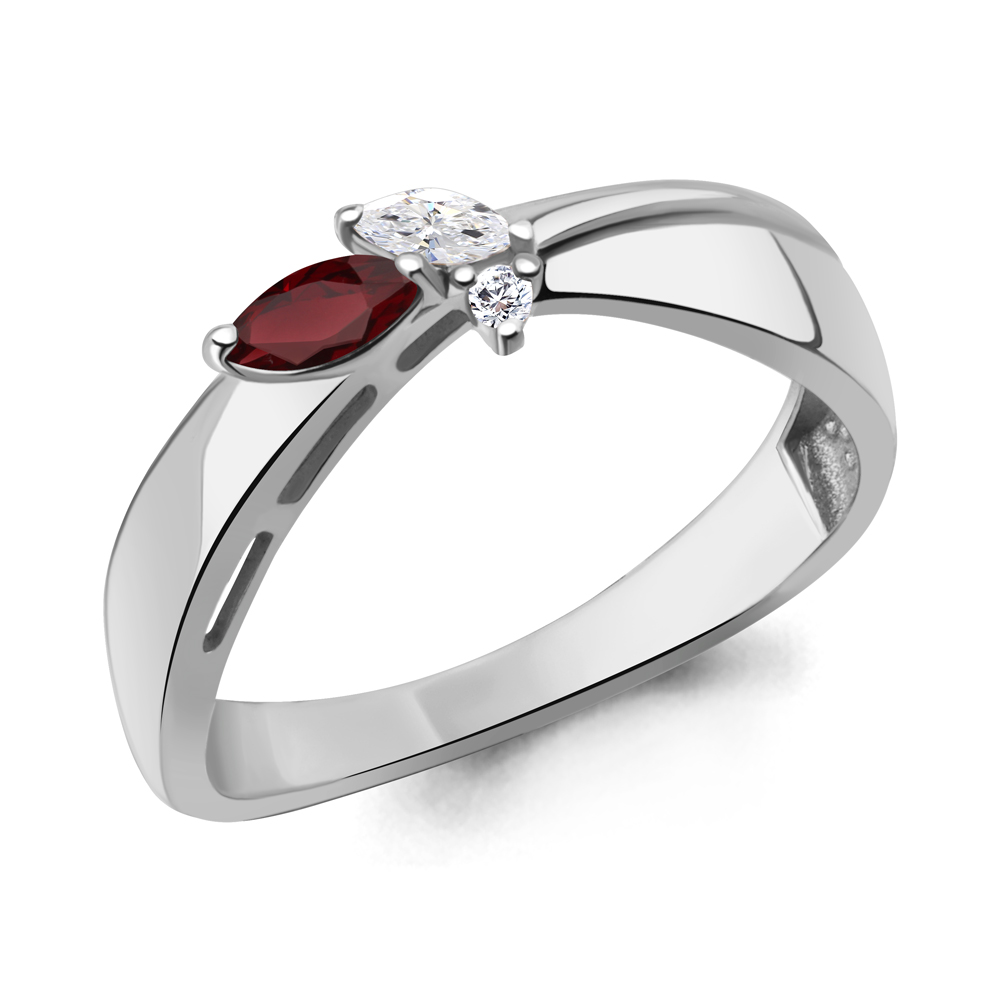 6695803А Кольцо из Серебра с гранатом, фианитами