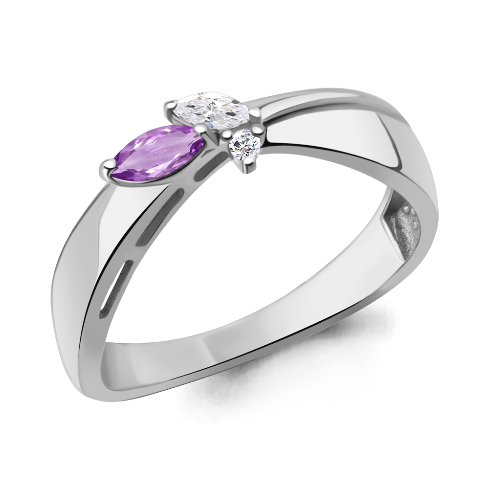 6695804А Кольцо из Серебра с аметистом, фианитами