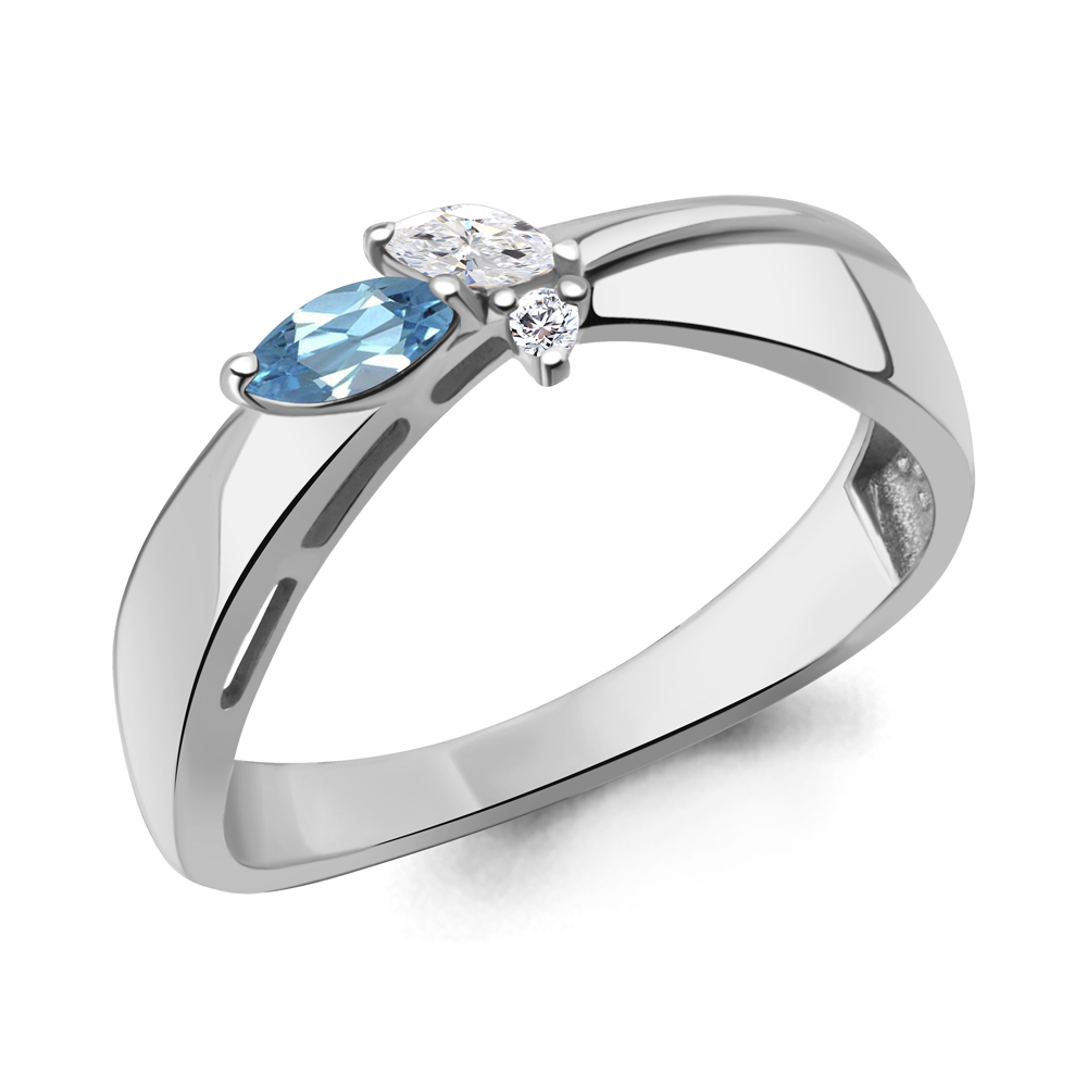 6695805А Кольцо из Серебра с топазом свисс блю, фианитами