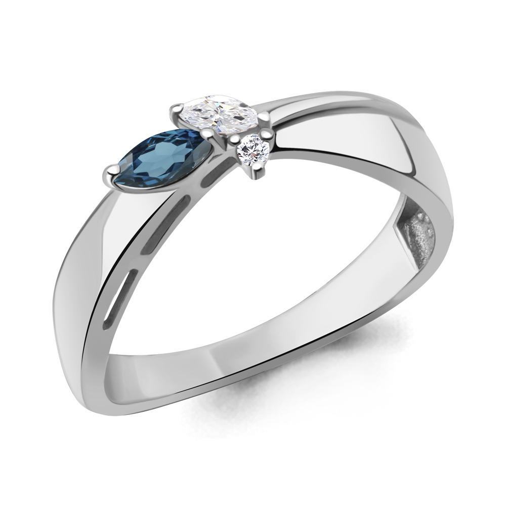 6695808А Кольцо из Серебра с топазом лондон блю, фианитами