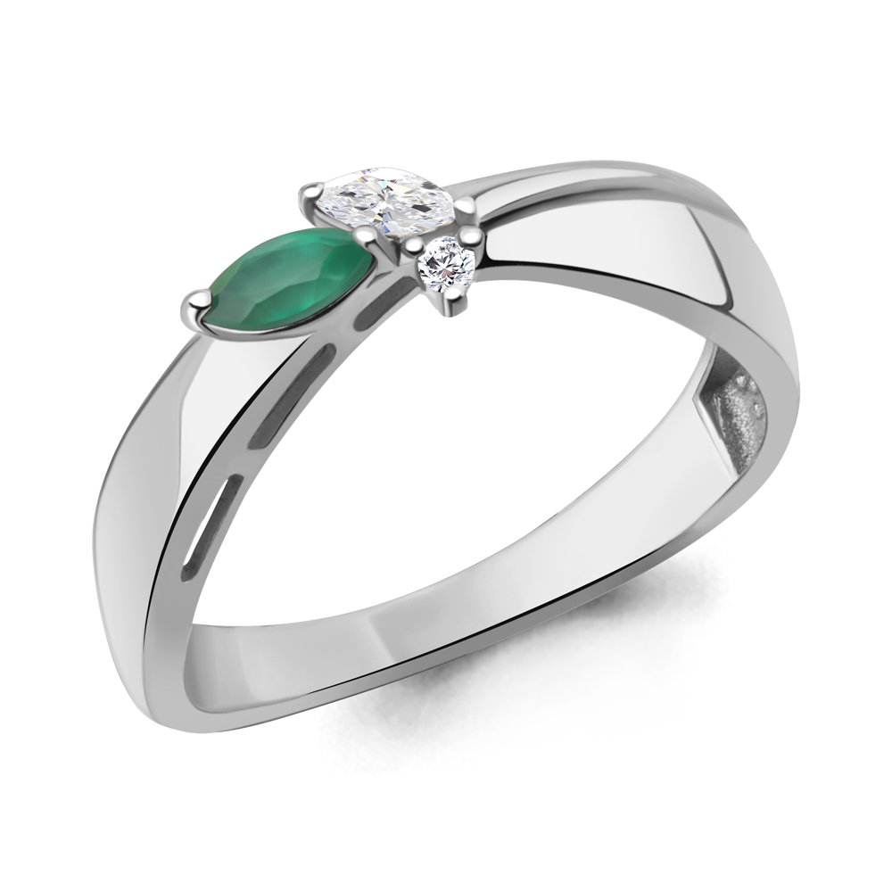 6695809А Кольцо из Серебра с агатом, фианитами