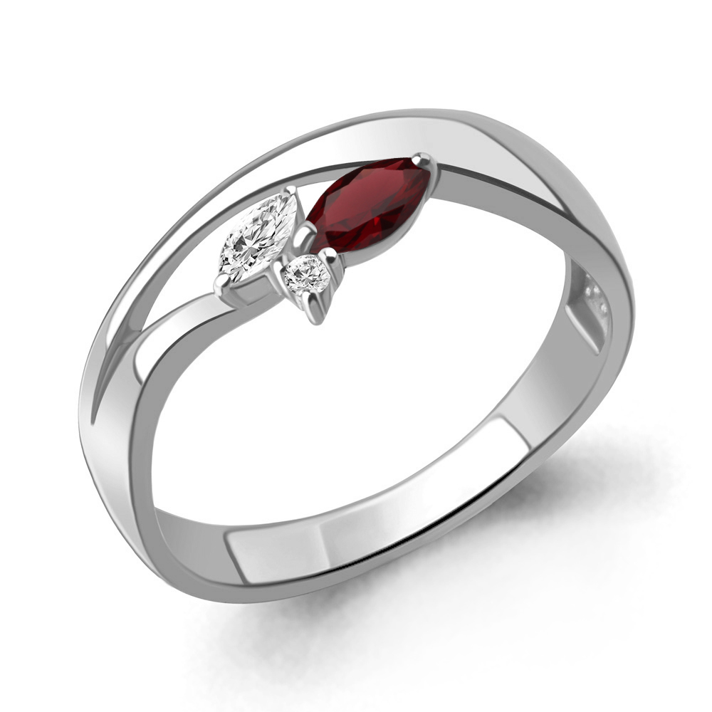 6695903А Кольцо из Серебра с гранатом, фианитами
