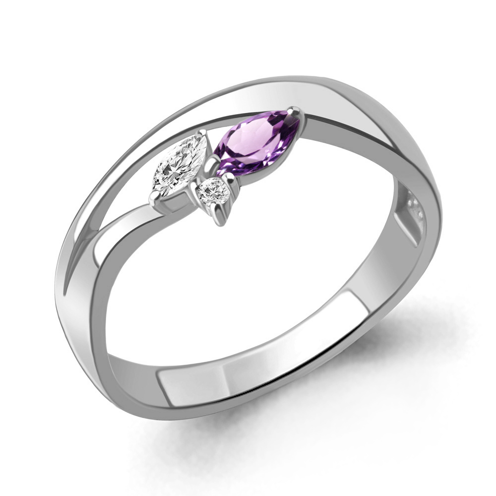 6695904А Кольцо из Серебра с аметистом, фианитами