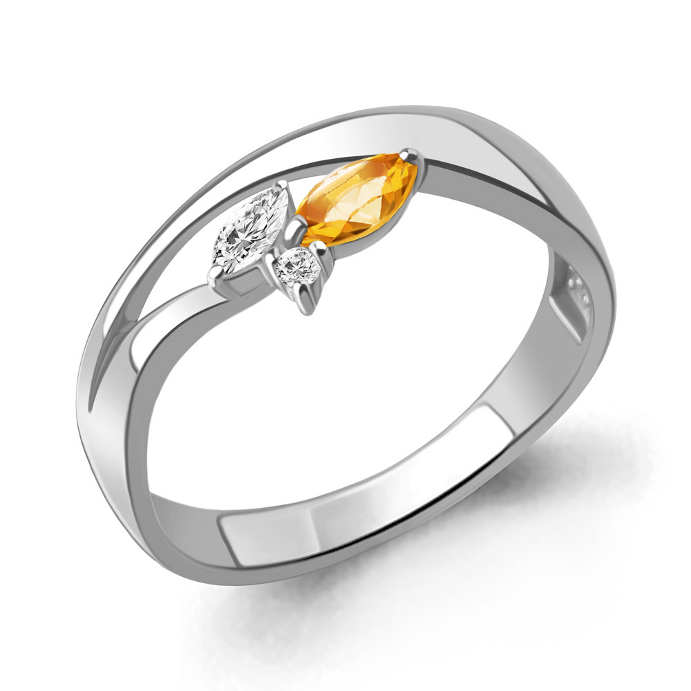 6695906А Кольцо из Серебра с фианитами, цитрином