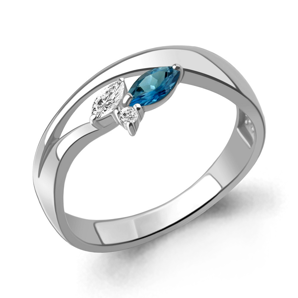 6695908А Кольцо из Серебра с топазом лондон блю, фианитами