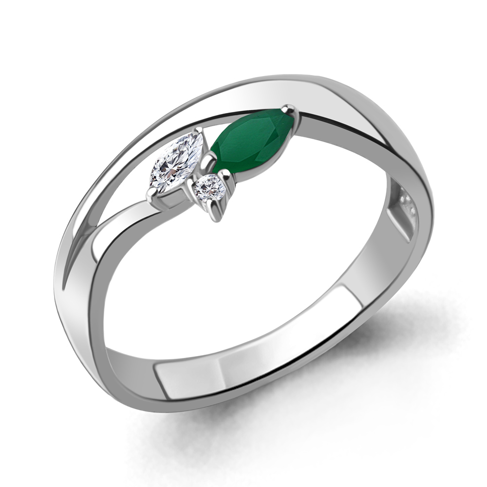 6695909А Кольцо из Серебра с агатом, фианитами