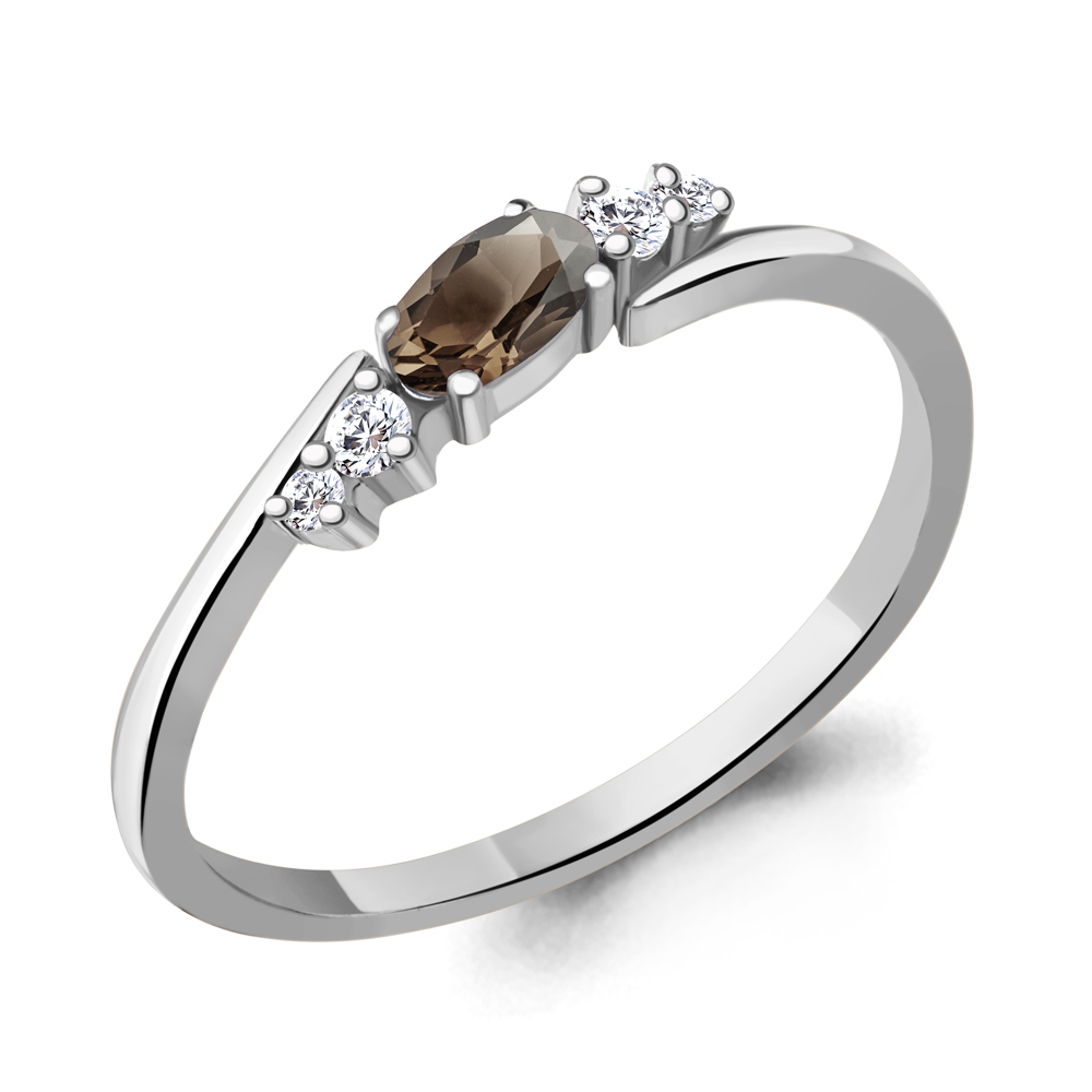 6714201 Кольцо из Серебра с кварцем дымчатым, фианитами
