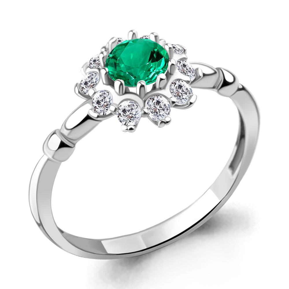 67238АГ Кольцо из Серебра с наноизумрудом, фианитами