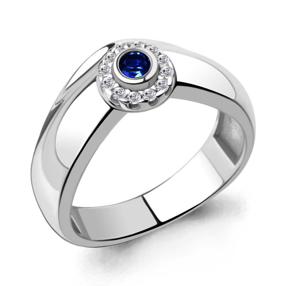 67248АБ Кольцо из Серебра с наносапфиром, фианитами из коллекции "Клеопатра"