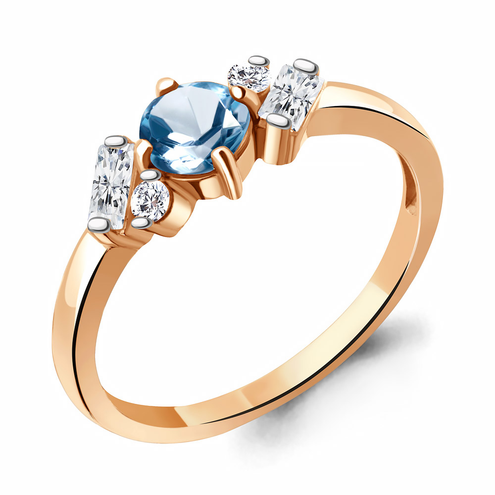 6726505А Кольцо из Золота с топазом свисс блю, фианитами