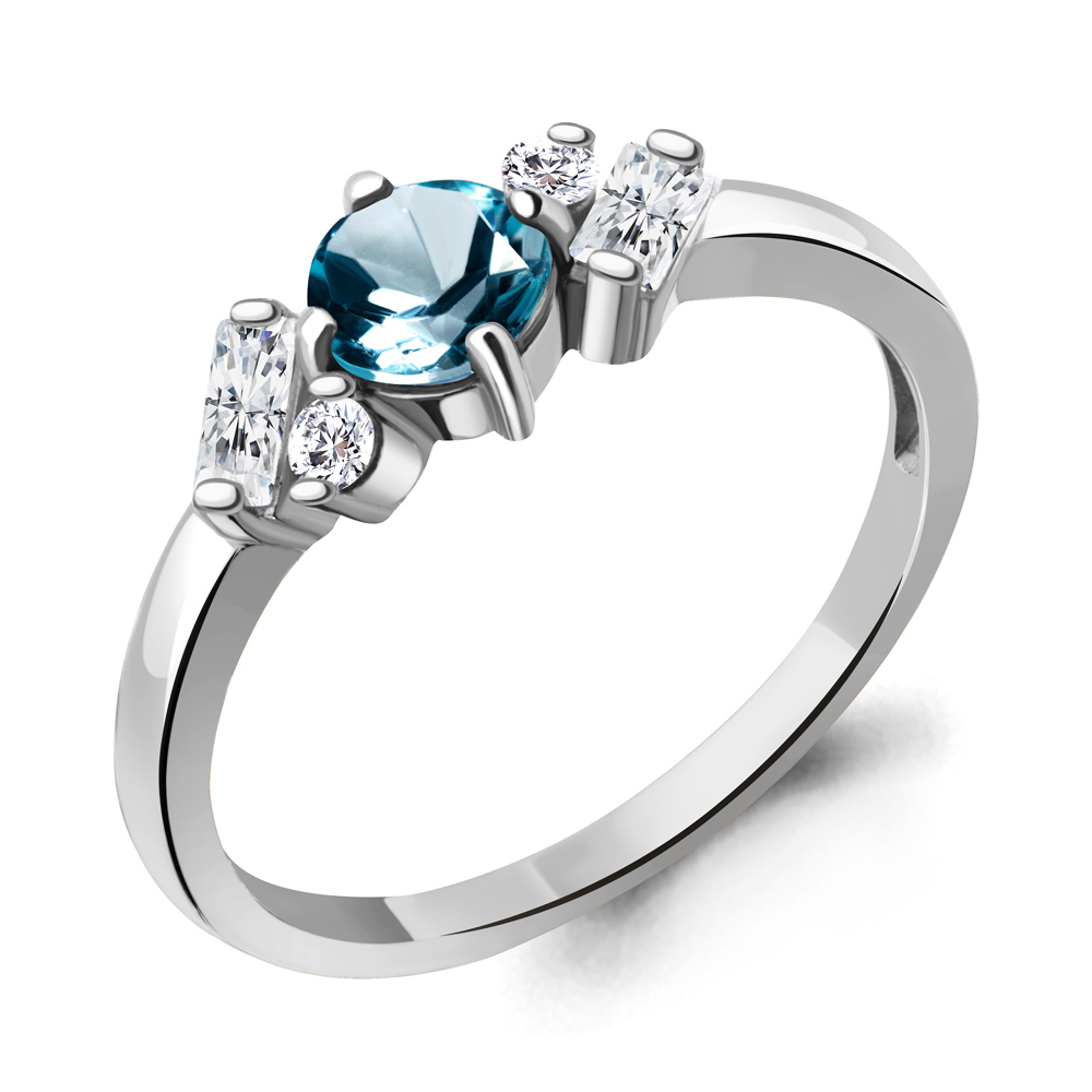 6726508А Кольцо из Серебра с топазом лондон блю, фианитами