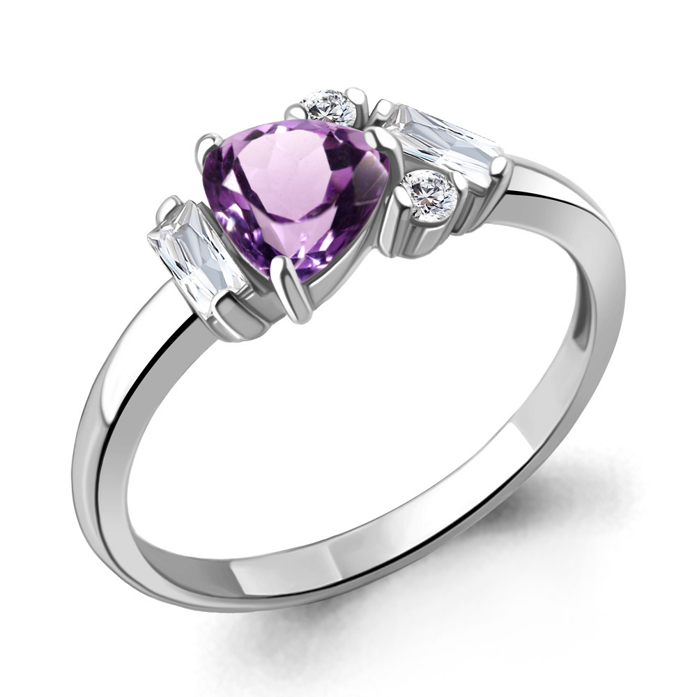 6726604А Кольцо из Серебра с аметистом, фианитами