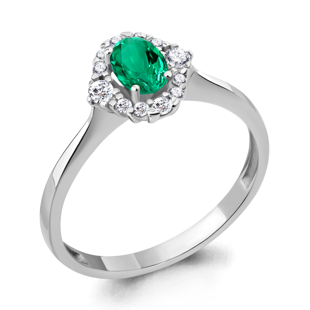 67284АГ Кольцо из Серебра с наноизумрудом, фианитами