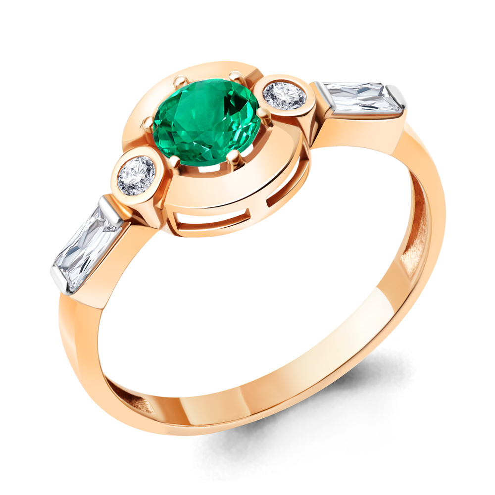 67290АГ Кольцо из Золота с наноизумрудом, фианитами из коллекции "Клеопатра"