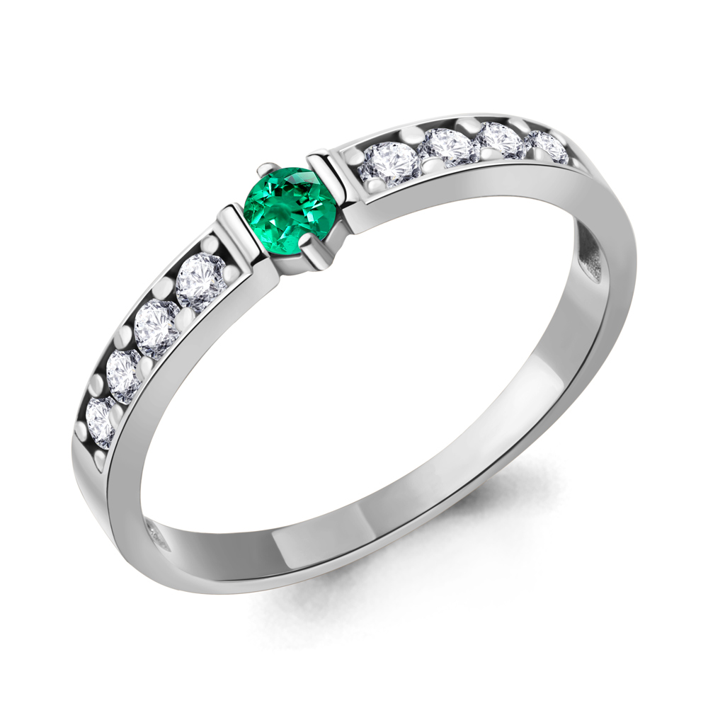 67332АГ Кольцо из Серебра с наноизумрудом, фианитами