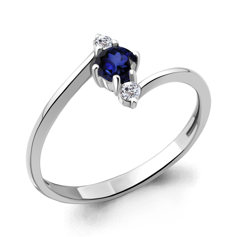 67336АБ Кольцо из Серебра с наносапфиром, фианитами из коллекции "Клеопатра"