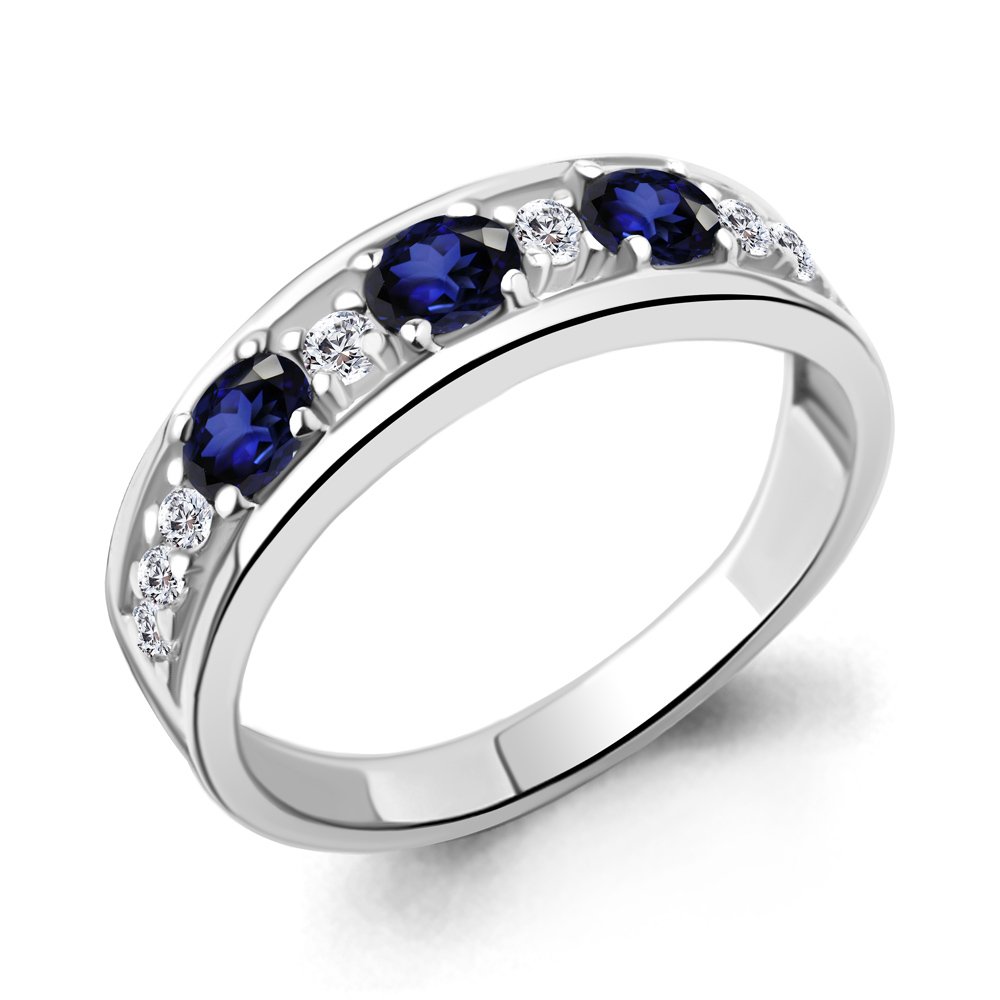 67370АБ Кольцо из Серебра с наносапфирами, фианитами из коллекции "Клеопатра"