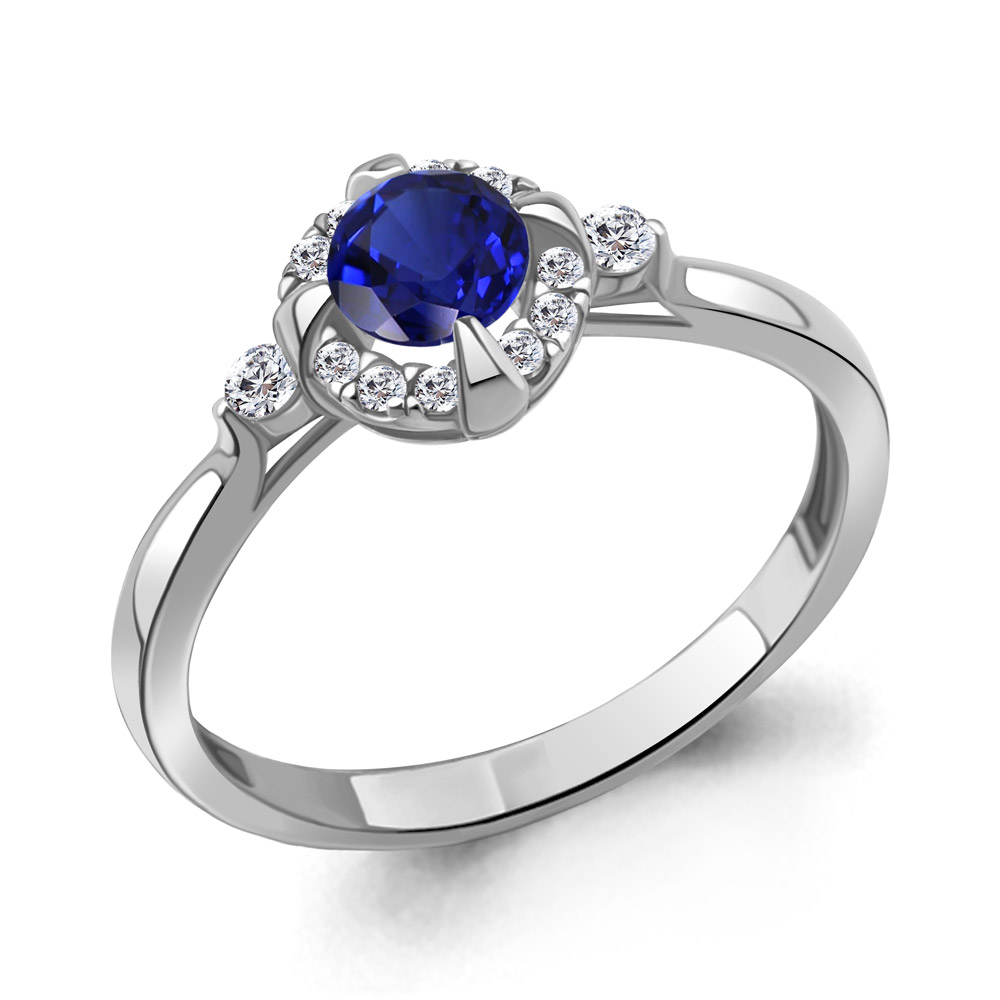 67373АБ Кольцо из Серебра с наносапфиром, фианитами