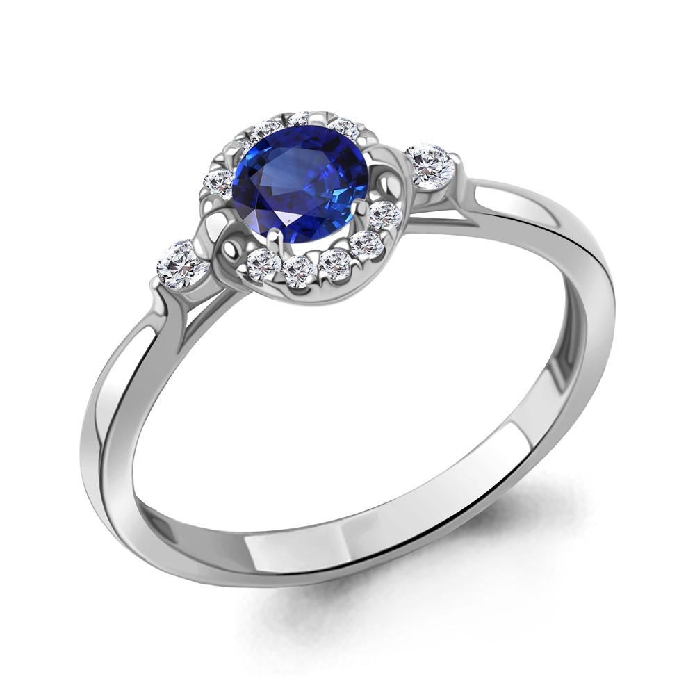 67374АБ Кольцо из Серебра с наносапфиром, фианитами