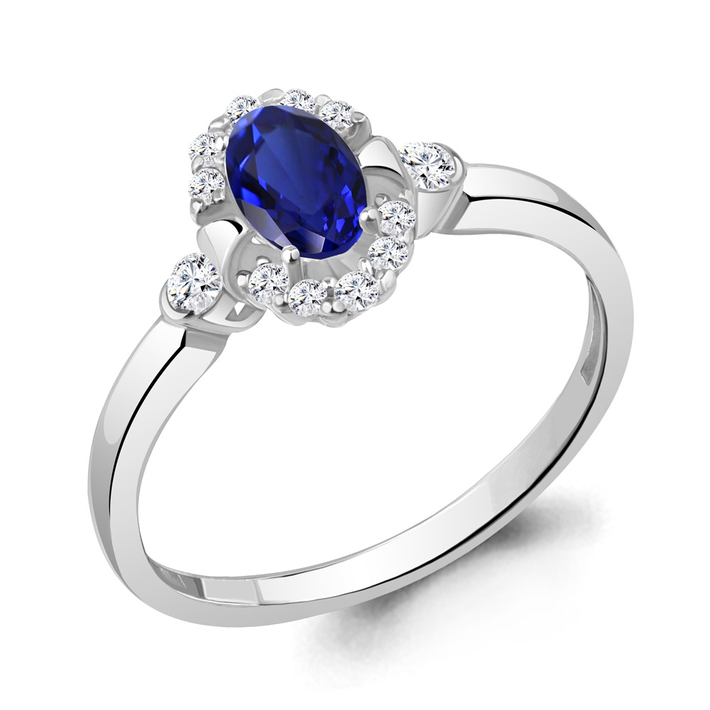 67375АБ Кольцо из Серебра с наносапфиром, фианитами