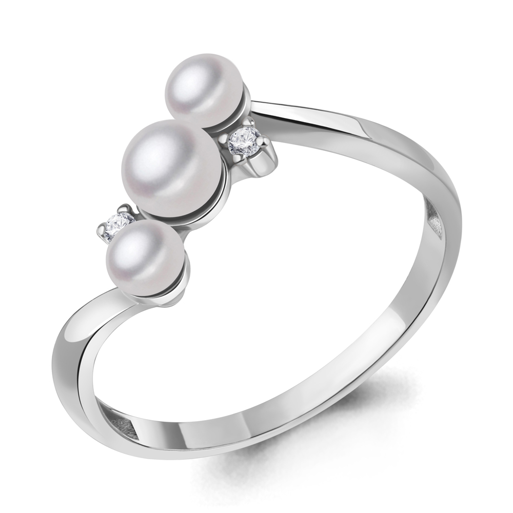 67387А Кольцо из Серебра с культ. жемчугом  аа, фианитами