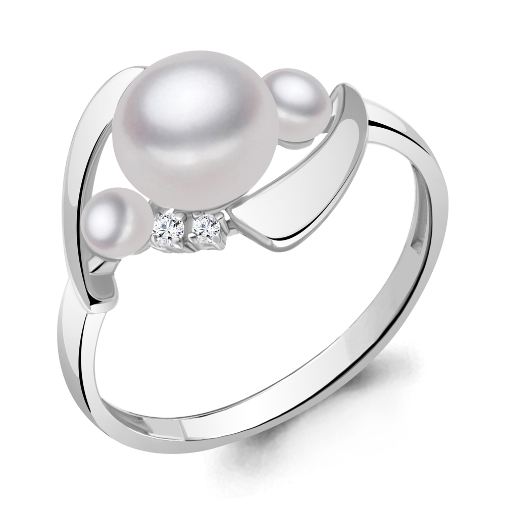 67397А Кольцо из Серебра с культ. жемчугом  аа, фианитами