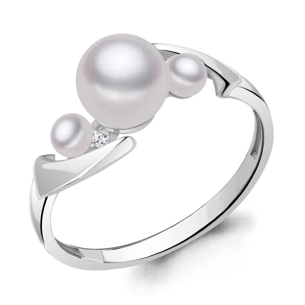 67398А Кольцо из Серебра с культ. жемчугом  аа, фианитами