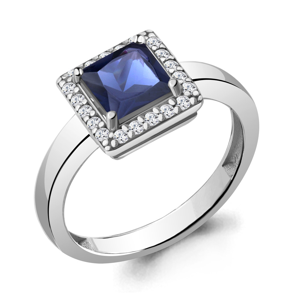 67404АБ Кольцо из Серебра с наносапфиром, фианитами из коллекции "Клеопатра"