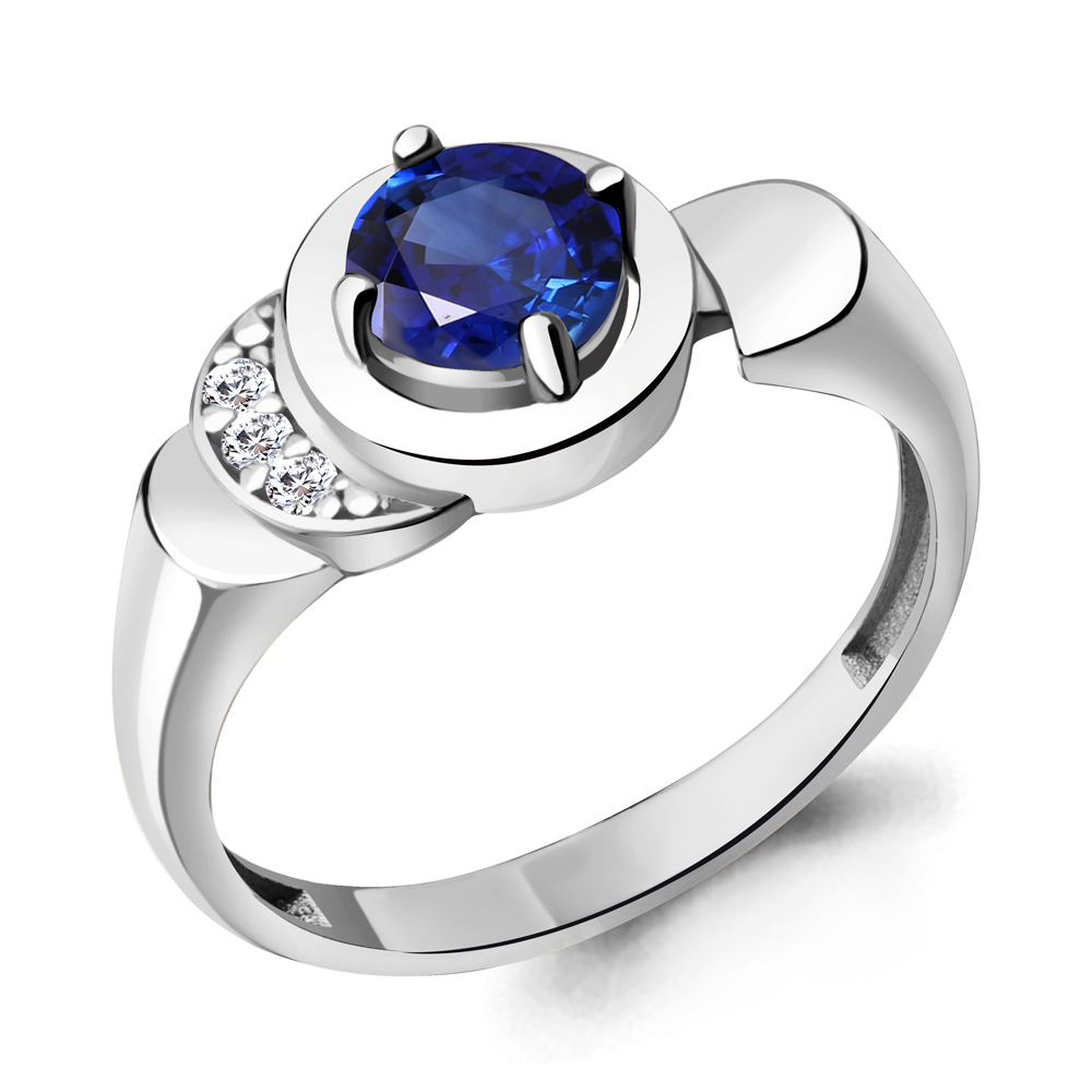 67406АБ Кольцо из Серебра с наносапфиром, фианитами из коллекции "Клеопатра"