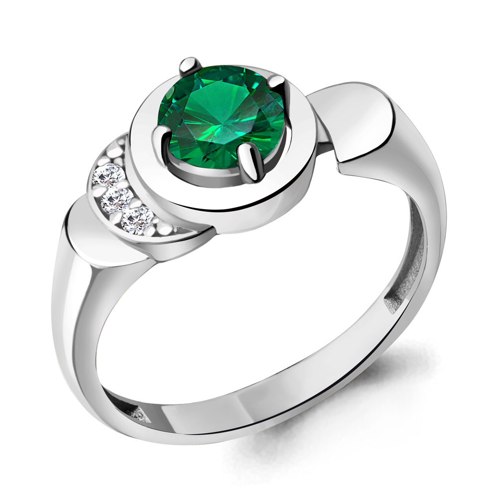 67406П Кольцо из Серебра с наноизумрудом, фианитами из коллекции "Клеопатра"