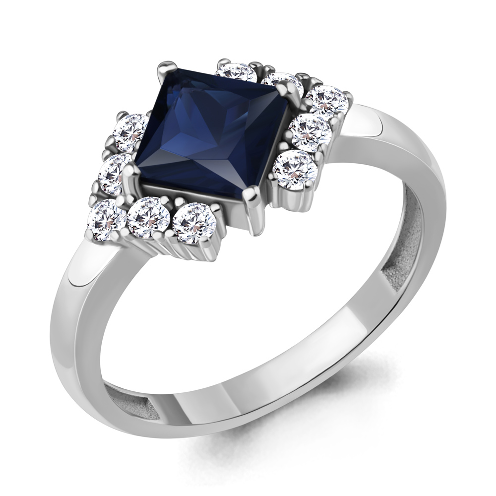 67410АБ Кольцо из Серебра с наносапфиром, фианитами из коллекции "Клеопатра"