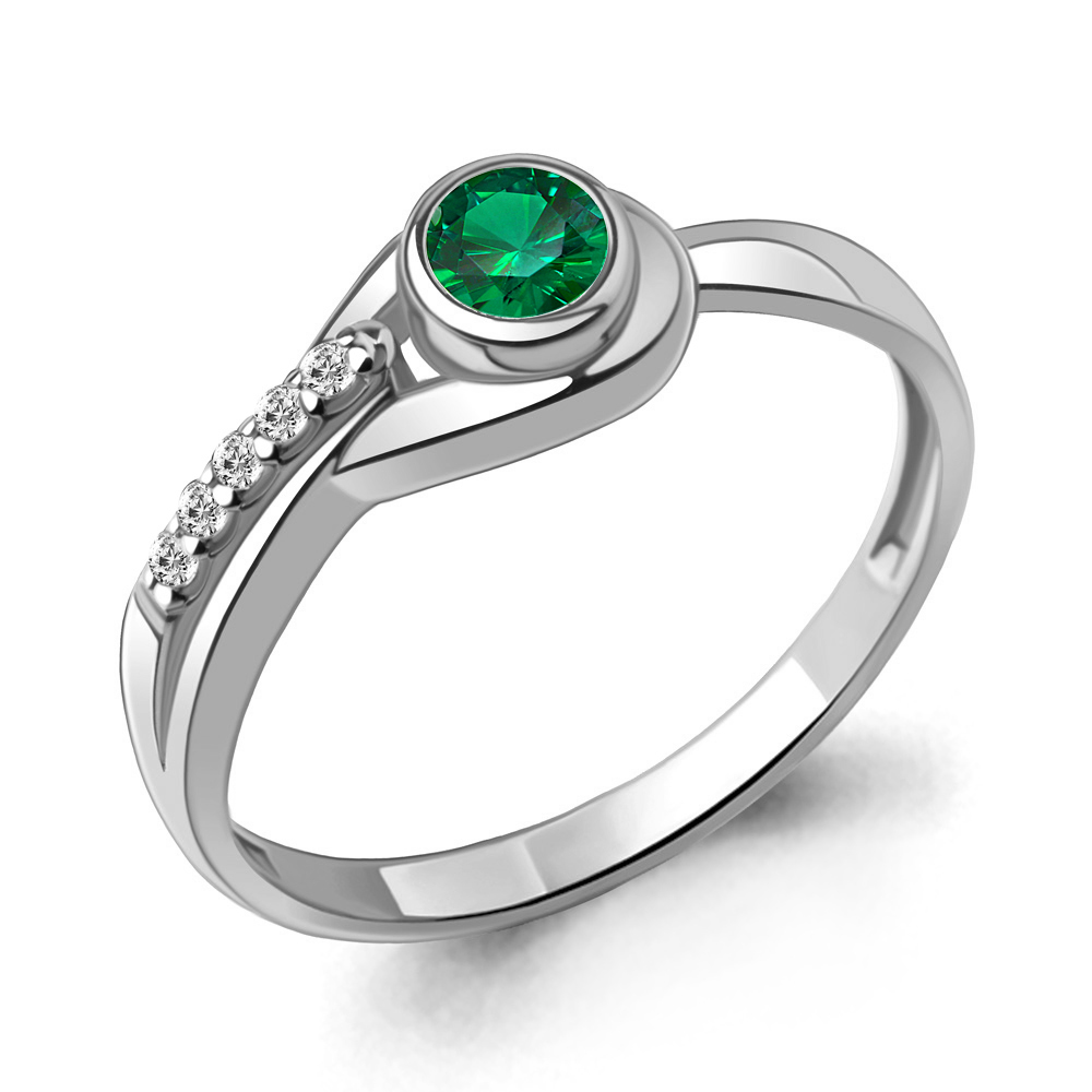 67433АГ Кольцо из Серебра с наноизумрудом, фианитами из коллекции "Клеопатра"