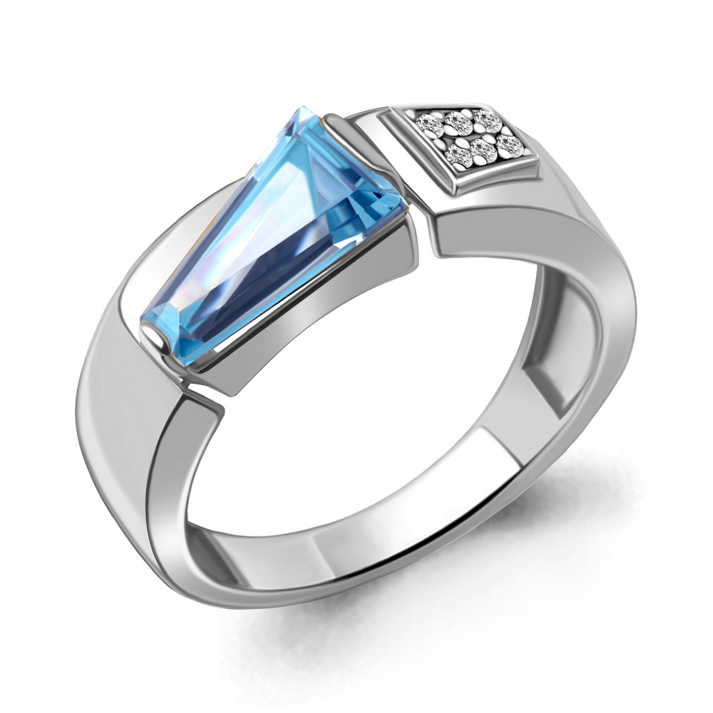 6743792А Кольцо из Серебра с нанотопазом свисс, фианитами