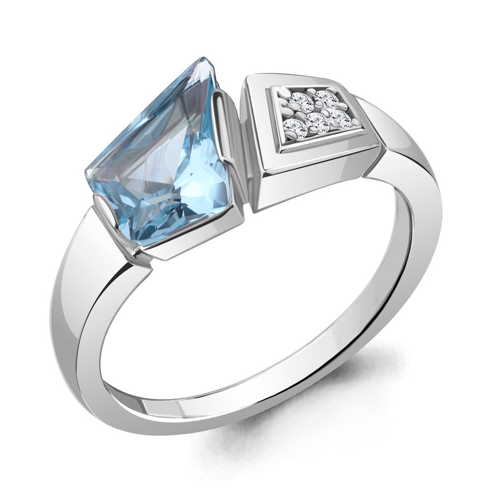 6743892А Кольцо из Серебра с нанотопазом свисс, фианитами