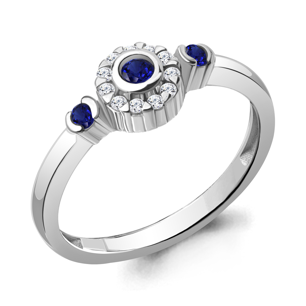 67470АБ Кольцо из Серебра с наносапфирами, фианитами