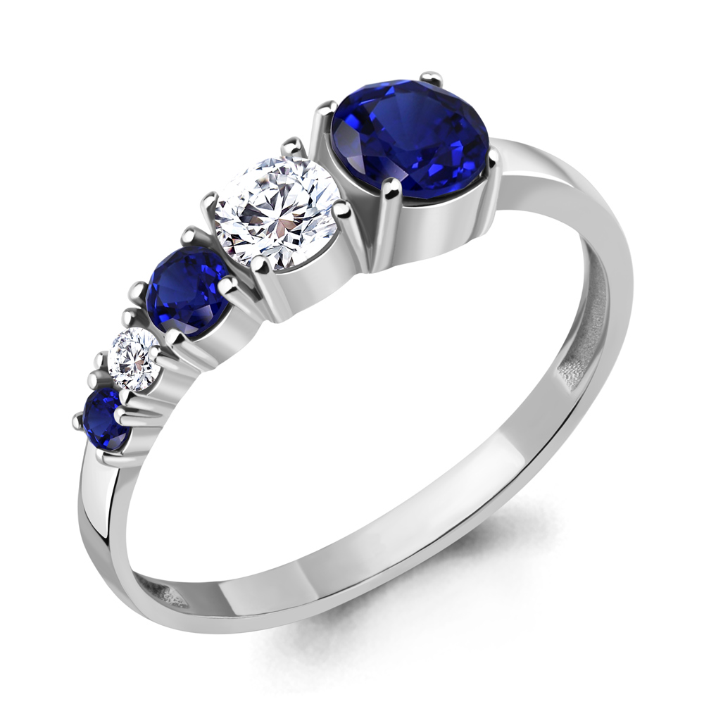 67475Н Кольцо из Серебра с наносапфирами, фианитами из коллекции "Клеопатра"