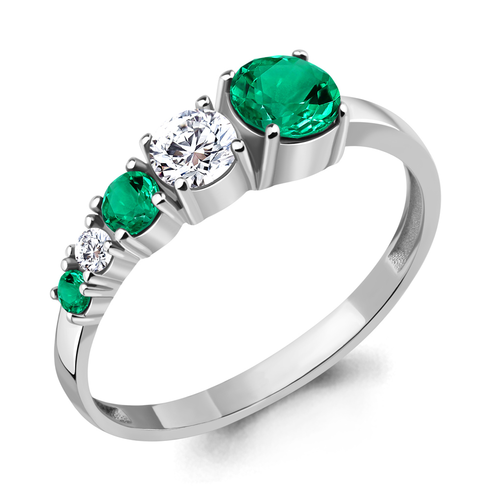 67475П Кольцо из Серебра с наноизумрудами, фианитами из коллекции "Клеопатра"