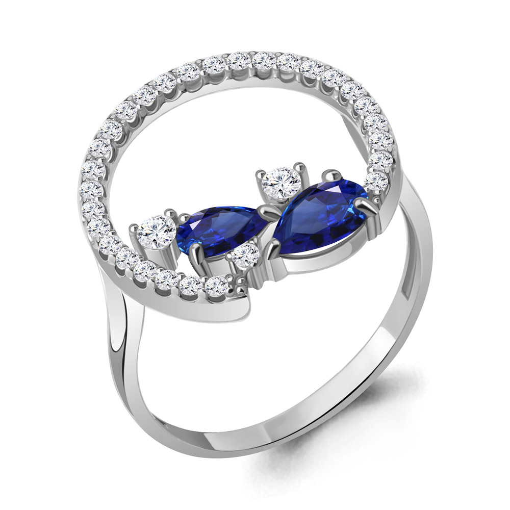 67731АБ Кольцо из Серебра с наносапфирами, фианитами из коллекции "Клеопатра"