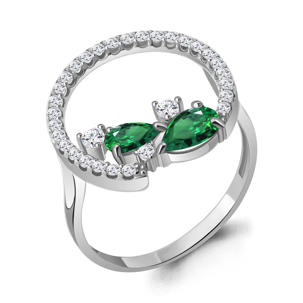 67731АГ Кольцо из Серебра с наноизумрудами, фианитами из коллекции "Клеопатра"