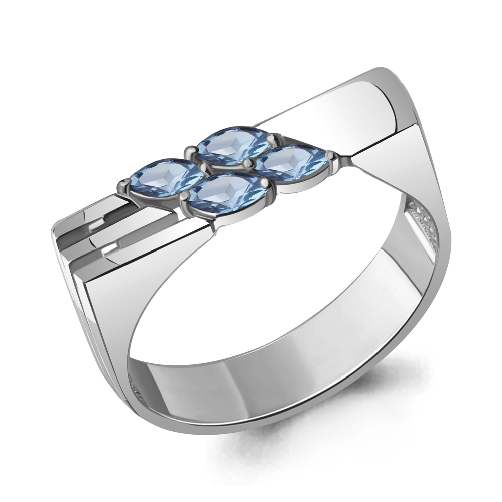 6774105 Кольцо из Серебра с топазами свисс блю