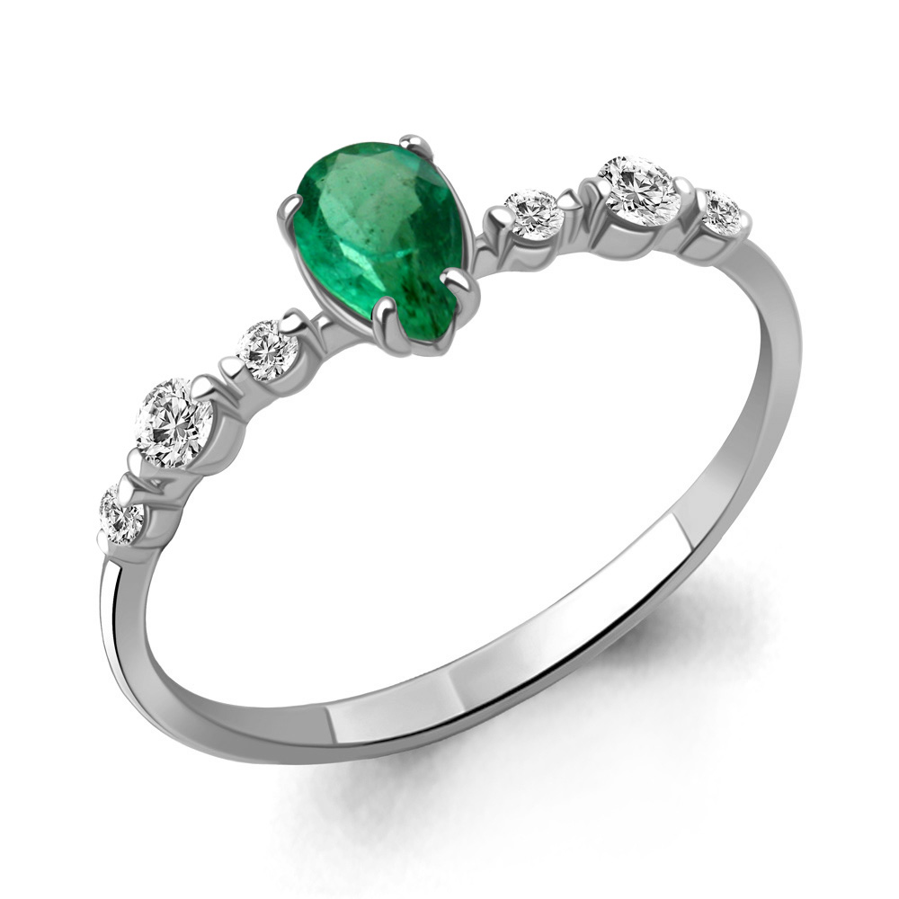 67787П Кольцо из Серебра с наноизумрудом, фианитами из коллекции "Клеопатра"