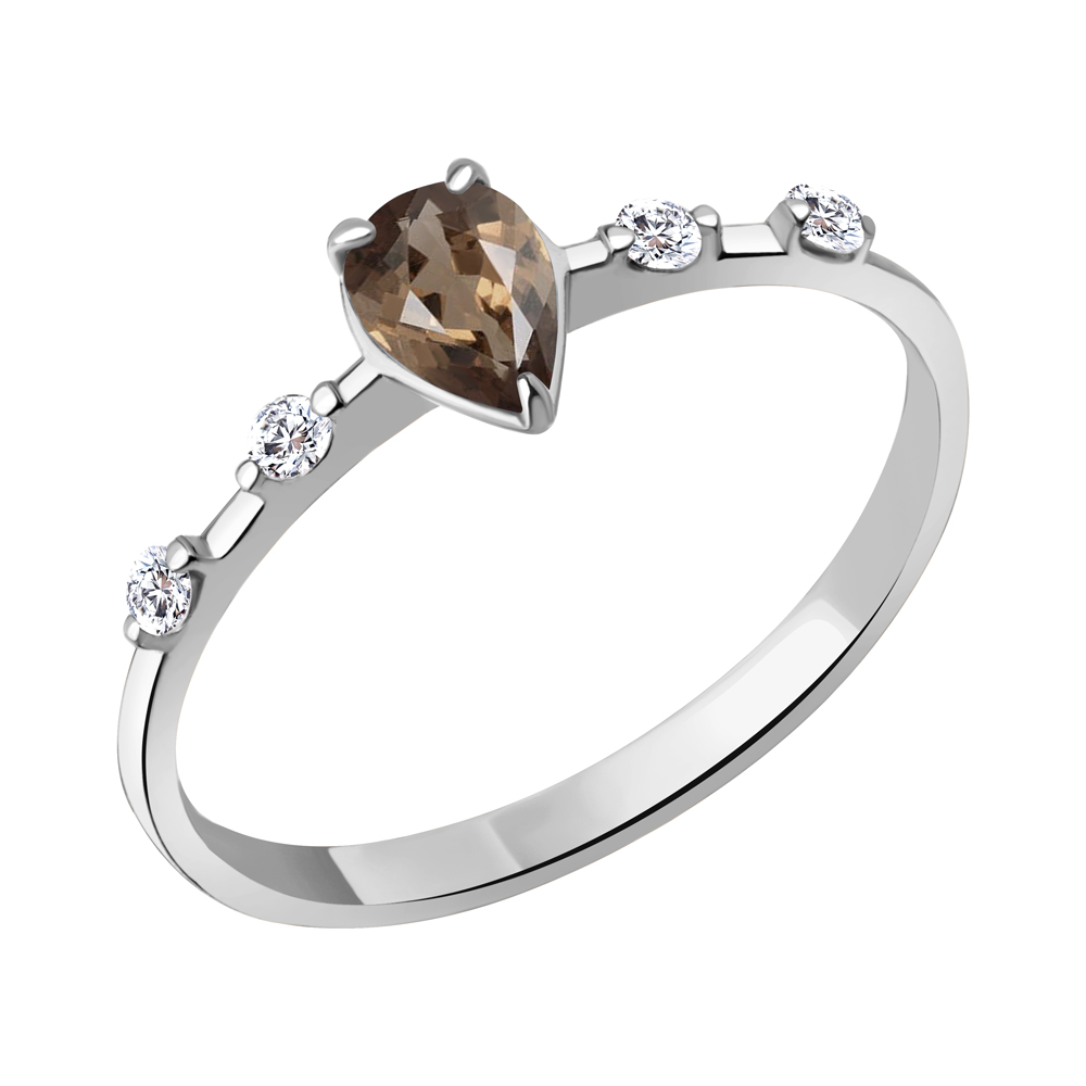 6778801 Кольцо из Серебра с кварцем дымчатым, фианитами