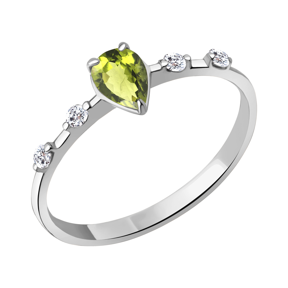 6778807 Кольцо из Серебра с фианитами, хризолитом