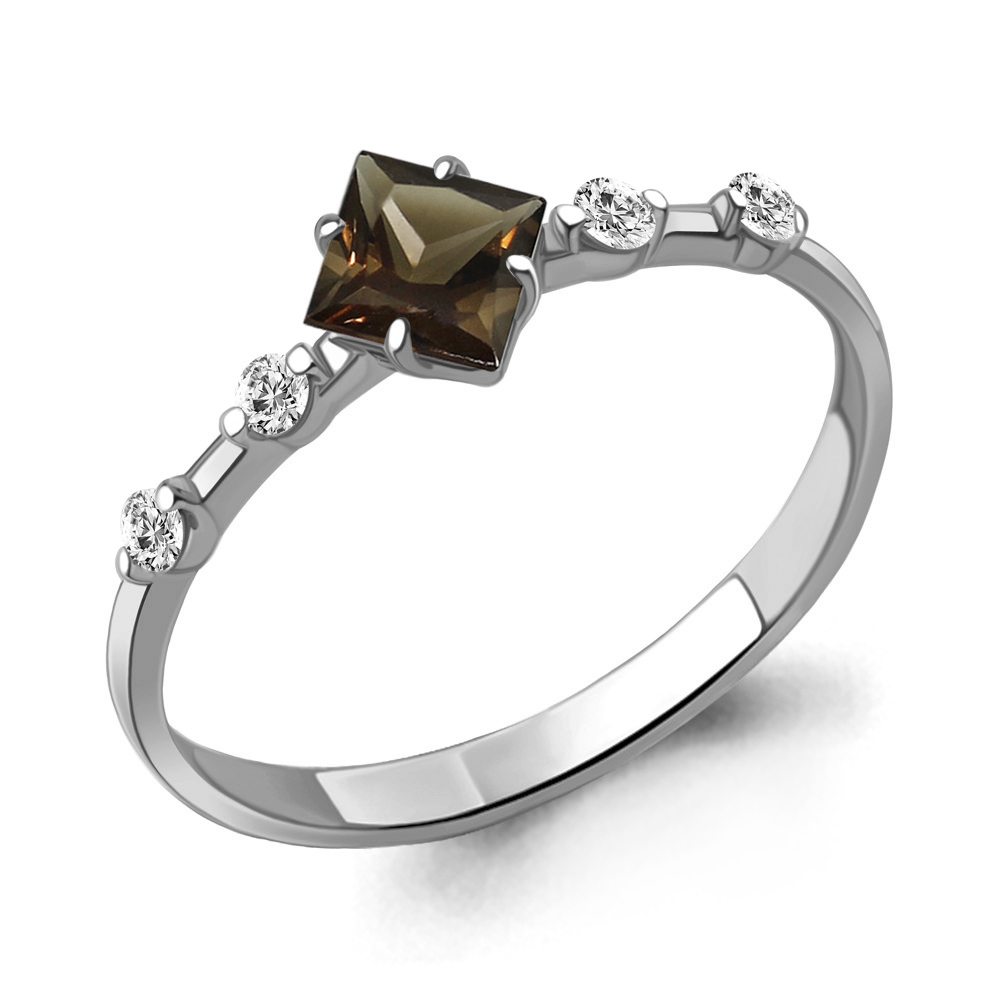 6778901А Кольцо из Серебра с кварцем дымчатым, фианитами