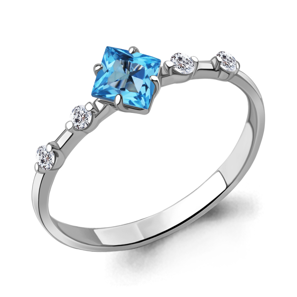 6778905А Кольцо из Серебра с топазом свисс блю, фианитами