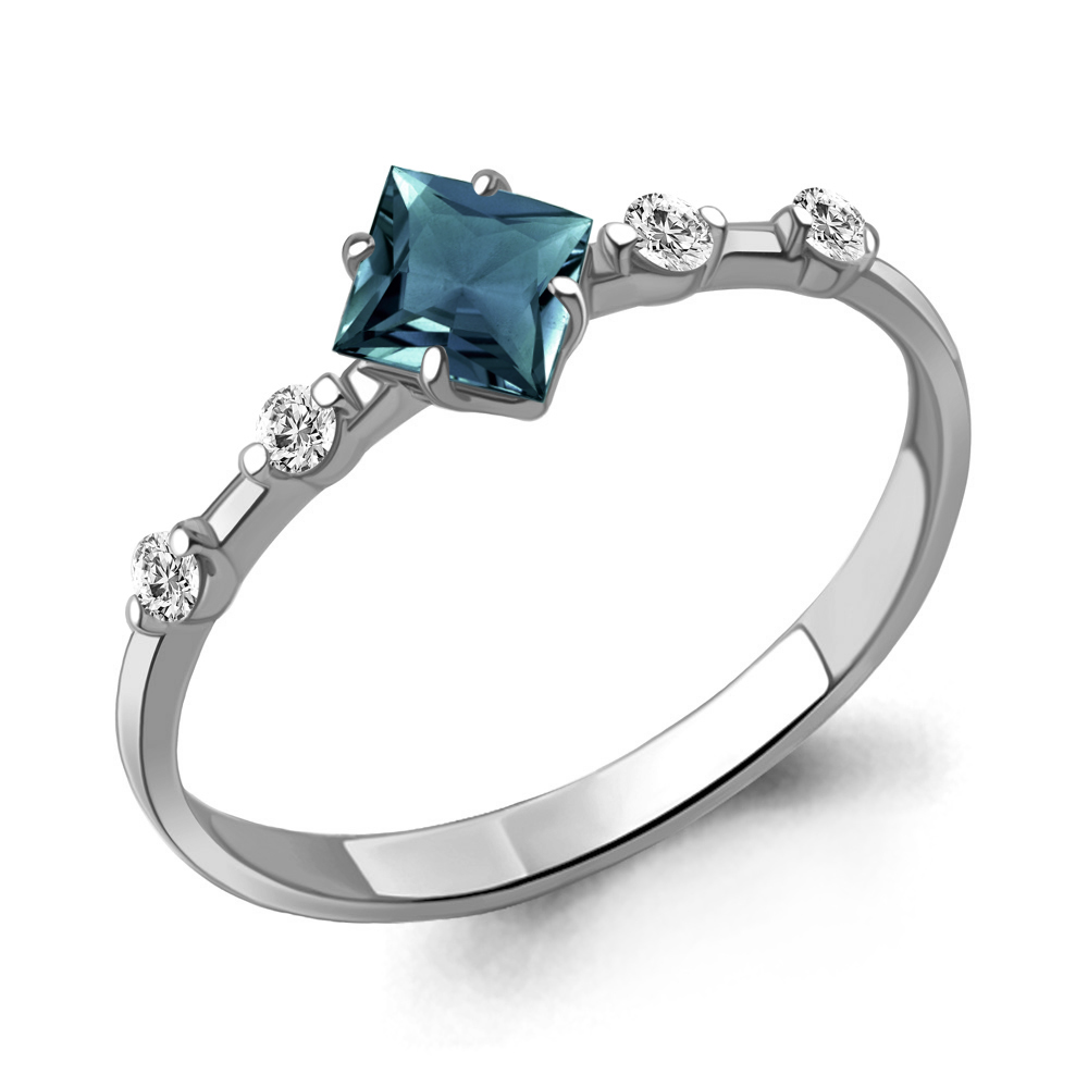 6778908 Кольцо из Серебра с топазом лондон блю, фианитами